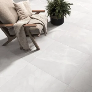 Amani White Matt Stone Effect Porcelain Floor & Wall Tile 600 × 600mm