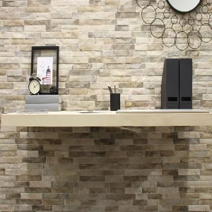 Ordino Beige Textured Stone Effect Rectified Ceramic Wall Tile 80 × 442.5mm