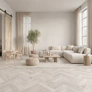 Ivory Oak Herringbone 5mm SPC Click Vinyl Flooring 150 × 750mm