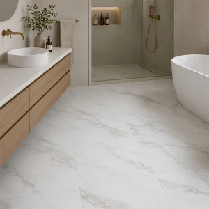 Nora Satin White Matt Marble Effect Non-Rectified Porcelain Floor & Wall Tile 600 × 600mm