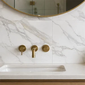 Nora White Gloss Marble Effect Non-Rectified Ceramic Wall Tile 300 × 600mm