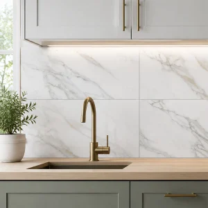Nora White Matt Marble Effect Non-Rectified Ceramic Wall Tile 300 × 600mm
