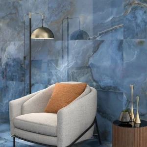 Oni Blue Polished Onyx Effect Rectified Porcelain Floor & Wall Tile 600 × 1200mm