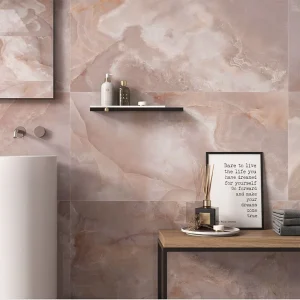 Oni Coral Polished Onyx Effect Rectified Porcelain Floor & Wall Tile 600 × 1200mm