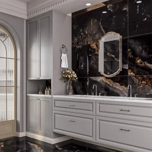 Onyx Black Opal Polished Stone Effect Rectified Porcelain Floor & Wall Tile 600 × 1200mm