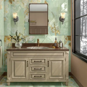 Onyx Verdigris Polished Stone Effect Rectified Porcelain Floor & Wall Tile 600 × 1200mm