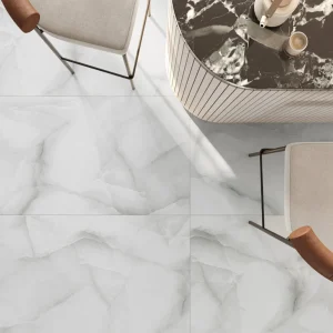 Opal Light Grey Matt Marble Effect Rectified Porcelain Floor & Wall Tile 600 × 1200mm