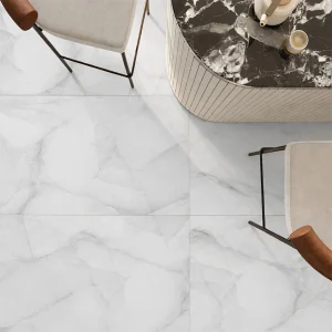 Opal Light Grey Polished Marble Effect Rectified Porcelain Floor & Wall Tile 600 × 1200mm