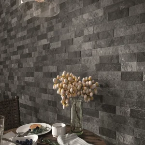 Ordino Black Textured Stone Effect Rectified Ceramic Wall Tile 80 × 442.5mm