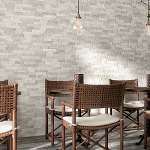 Ordino White Textured Stone Effect Rectified Ceramic Wall Tile 80 × 442.5mm