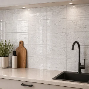 Palace Light Grey Gloss Marble Effect Rectified Ceramic Wall Tile 250 × 400mm
