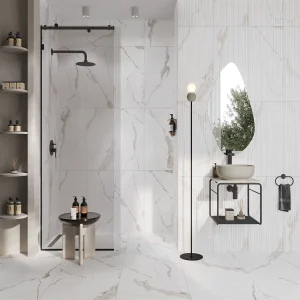 Pamena White Matt Marble Effect Rectified Ceramic Wall Tile 400 × 800mm