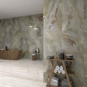 Pesto Verde Polished Onyx Effect Rectified Porcelain Floor & Wall Tile 600 × 1200mm