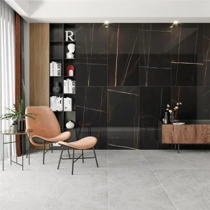 Sahara Noir Polished Marble Effect Rectified Porcelain Floor & Wall Tile 600 × 1200mm