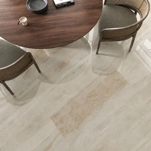 Taj Mahal Polished Beige and Ivory Quartzite Effect Rectified Porcelain Floor & Wall Tile 1200 × 1200mm