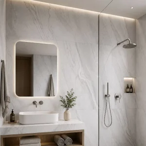 Whisper Silver Matt Marble Effect R9 Rectified Porcelain Floor & Wall Tile 600 × 1200mm